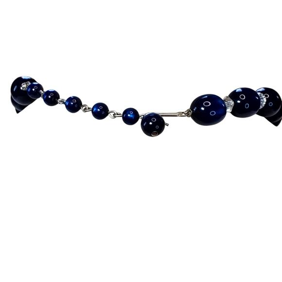 Cobalt Blue Beaded Choker Necklace Shepard Hook 12" - Picture 3 of 4